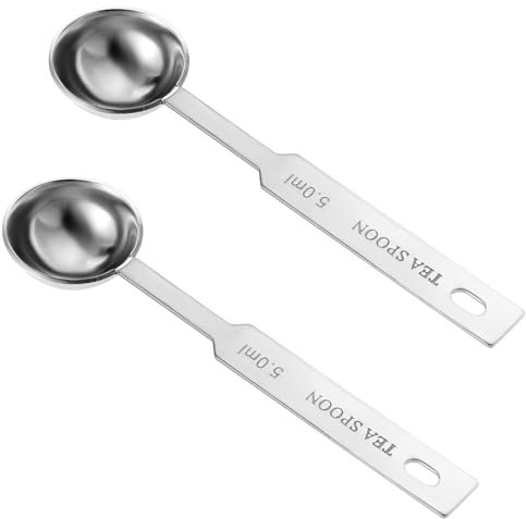 2 Stück Kaffeelot, Edelstahl Kaffeemesslöffel, Kaffeelöffel mit Langem Griff 5ml Kaffee Dosierlöffel Kaffeepulver Löffel Runder Kaffee Löffel zum Abmessen von Kaffee Puderzucker Milch