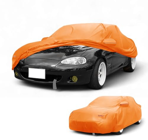 Partuto Copertura Auto Impermeabile Automotive Esterna Anti-UV Sole Pioggia Protezione Completa Esterna,per Mazda MX-5 Miata Film in Alluminio Cotone Arancione Striscia Riflettente