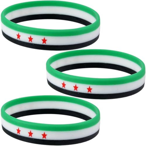 Keuyeo 3 st gummiarmband med silikonband med syriens flagga, sportarmband, utomhusarmband för kvinnor och män