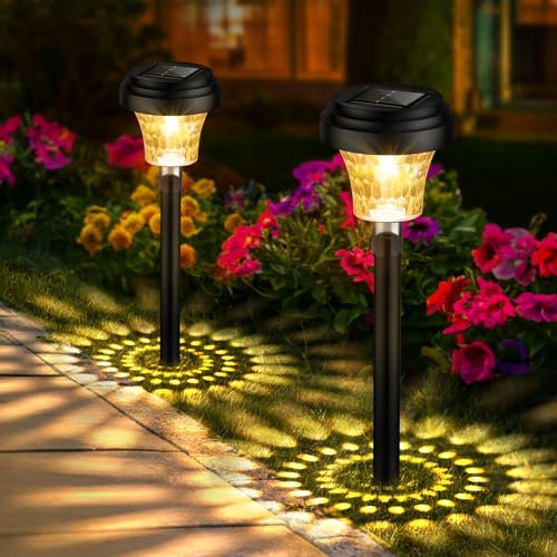 FOMYHEARD Solarlampen für Außen Garten 2 Stück, Solarleuchten Garten mit Warmes Licht & 7 RGB Farbwechsel, IP65 Wasserdicht Auto Ein/Aus LED Gartenleuchten Solar Wegeleuchten für Außen Gartendeko
