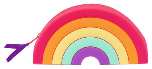Moses. Regenbogen Täschchen, Aufbewahrungstasche für Stifte, Kosmetika und Krimskrams, Federmäppchen aus Silikon mit Reißverschluss und Satinband, kleine Stifttasche in Neonfarben
