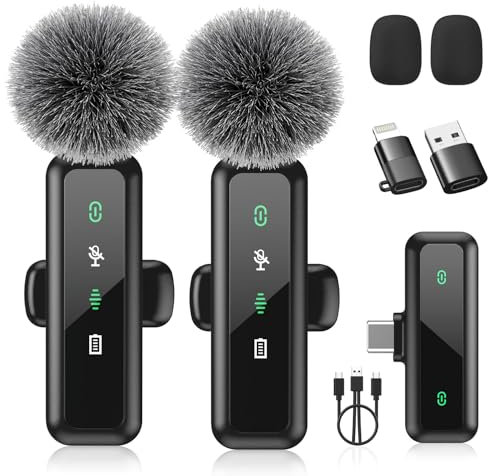 Wireless Lavalier Microphone for iPhone 15/16-2 Pack USB-C Mini Mic for iPhone, Android, iPad with Noise Cancelling & LED Display, Crystal Clear Recording for TikTok, YouTube, Podcast, Vlogging