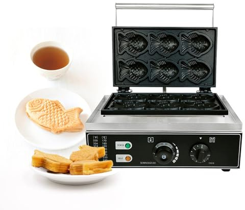 Taiyaki Waffeleisen, 6 Fische Form, 1550W, Antihaftbeschichtet, Waffelmaschine, Kommerzielle Snacks Maker Antihaft Waffel Bäcker