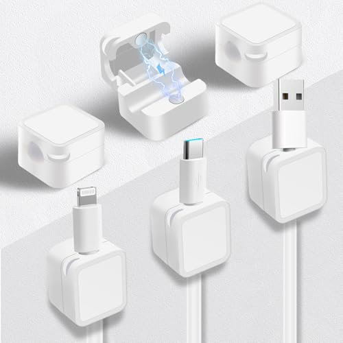 Cable Clips, Latest Dual Spring Wire Tidy Organiser with Clasp Lock - 6Pack Desk Cable Management, Adhesive Phone Charging Cord Holder for USB, HDMI, Wall, PC, Car, Office, Home - white