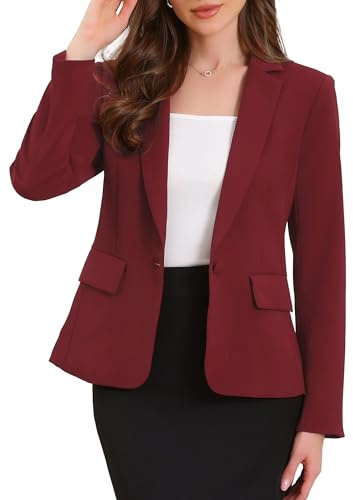 Allegra K Blazer Casual da Lavoro per Donna, Maniche Lunghe, Un Bottone Frontale, Giacche da Lavoro E Ufficio con Spalline Vino Rosso XL