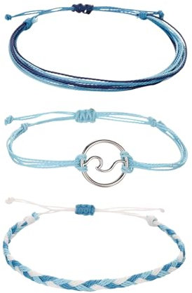 Fycakly Wellenarmbänder für Frauen Mädchen, handgefertigt, bunt, verstellbar, geflochtenes Strandarmband, Armbänder für Damen Mädchen Luxus Armband Damen (Sky Blue, One Size)