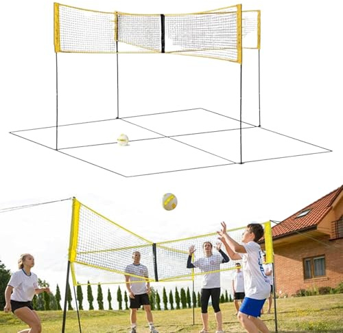 4-Wege-Volleyball-Spielset, 4-eckiges Badminton-Netz für Gartenspiele, 4-Volleyball-Badminton-Spielnetz-Set für Pool, Schulhof, Hinterhof, Park