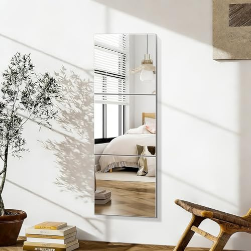 DYLISEA Large Self Adhesive Full Length Wall Mirror Tiles, 40x40cm 3-Pack | HD Shatterproof Glass, Stick On Full Body Mirror 40x120cm for Bedroom Hallway Wardrobe, Gym Mirrors for Home Gym, Wall Decor
