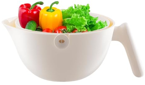 Nhujevkom Passoire de Cuisine - Passoire Légume Lavable Rotative à 2 Étages | Panier Rotatif Anti-Éclaboussures pour Égouttage Légumes Fruits Salade,Égouttoir de Cuisine pour Appartement et Dortoir