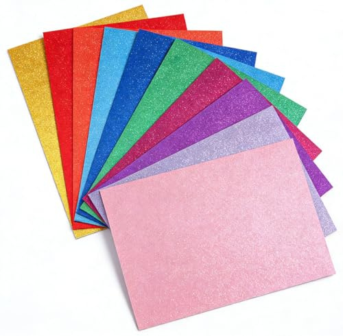 A4 Glitter Craft Paper 10 Assorted Colors 10 Sheets Non Shed | Sparkle Card Stock Papers 250gsm Shiny Glitter Cards for Scrapbook Card Making Crafts Decorations (A4 10 Sheet 10 Color)