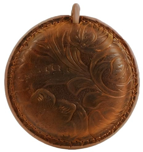 boxoon Leather Measuring Tape, Mini Retractable Ruler With Keychain, Brown Cowhide Leather Floral Embossed Case, Tailor Sewing Use