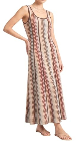 MODELISA - Vestido Largo de Punto para Mujer, Maxi Vestido Playero de Tirantes con Estampado Étnico Ondulado Casual de Verano