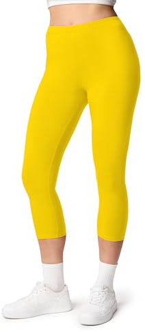 Ladeheid Leggins 3/4 Mallas Deportivas Mujer Leggings para Deporte Leggins Capri Leggings Pirata de Verano para Mujeres LA40-132 (Amarillo, M)