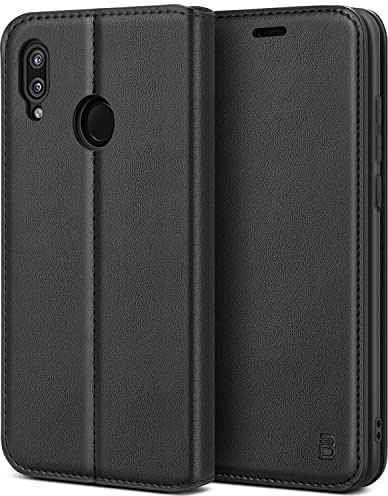 BEZ Coque pour Huawei P20 Lite, Etui pour P20 Lite Housse À Rabat en PU Cuir Flip Case Cover, Pochette de Protection en Faux Cuir avec Porte-Cartes de Crédit, Support, Fermeture Magnétique, Noir