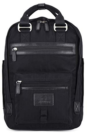 SEVENTEEN LONDON – Modern Urban Unisex Black & Black 'Wimbledon' Backpack in a Classic Slim Simple Design – Fits Laptop up to 13”