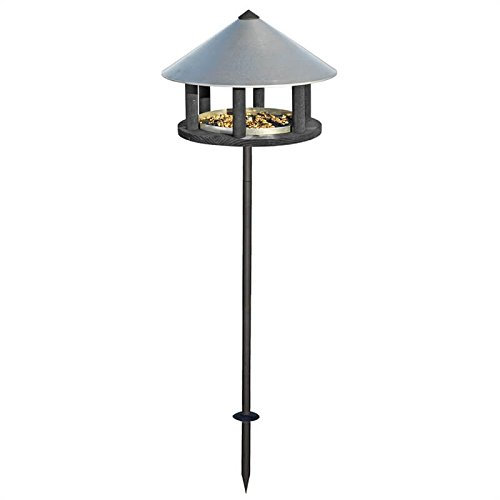 VOSS.garden Vogelhaus „Odensee“ Fichte rund inkl. Vogelfutter und Metallständer schwarz, Dach verzinkt, dänisches Design, Wildvogel, Vogel
