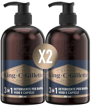 King C. Gillette KIT BARBA UOMO, DETERGENTE UOMO VISO e BARBA, 2 Confezioni da 350 ml per la CURA della BARBA, Freschezza e Pulizia, IDEA REGALO UOMO