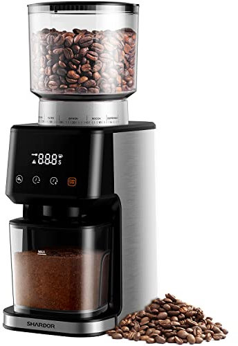 SHARDOR Edelstahl Elektrische Kegelmahlwerk, 51 Stufen der Feinen Mahlung, 3 in 1 Kaffeemühle, Aktualisiert Mit neuen Pulverhalter Kaffeemühle Kegelmahlwerk, LCD-Bildschirm Und Große Kapazität