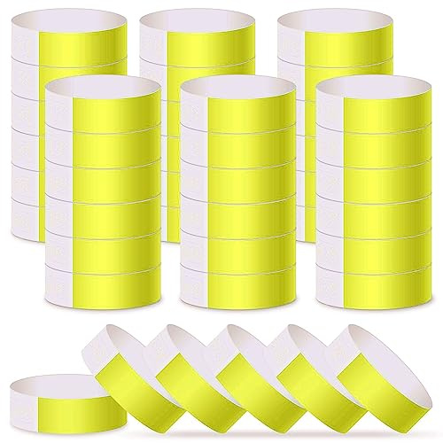 ASTARON Pulseras para eventos 400 piezas Pulseras de papel de neón para eventos Pulseras de fiesta amarillas Brazaletes a granel Pulseras de papel impermeables Pulseras para clubes Concierto