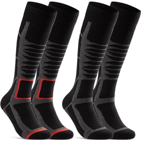 sockenkauf24 2 Paar Skisocken Herren & Damen Ski Kniestrümpfe 34175 WP (Schwarz Rot 35-38)