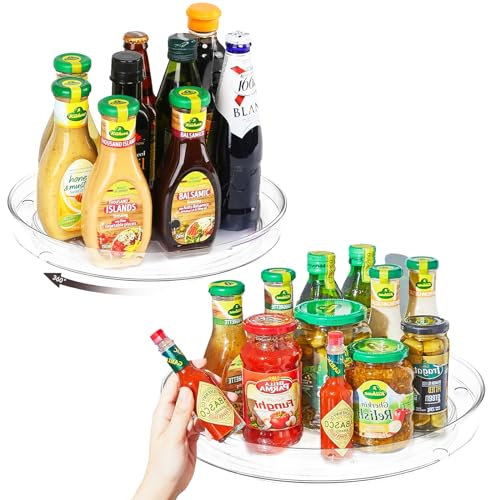 FLYSAVVY Kühlschrank Drehteller Organizer 2 stücke Lazy Susan Fridge Organizer Kühlschrank Küchen Drehbar Gewürzregal für Schrank Unterschrank Waschbecken Schminktisch