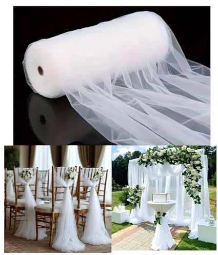 Pmnzdy 160 cm Tulle Bianco Tessuto in Tulle Organza Tessile Wedding Tulle Decorazione Fai da Te per Matrimonio, Festa, Compleanno, tutù, DIY Decorazioni Artigianali 30 Metri