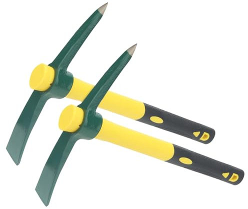 ZEONHEI 2 PCS 15 Inch Garden Pick Mattock Hoe, Gardening Hand Pick with Shock Absorption Rubber Handle and Forged Head, Heavy Duty Pick Axe Hand Tool for Digging Weeding Prospecting Camping Planting
