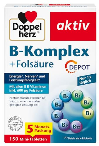 Doppelherz B-Komplex DEPOT mit Folsäure - B-Vitamine als Beitrag für die normale Funktion des Nervensystems und den normalen Energiestoffwechsel - 150 Mini-Tabletten