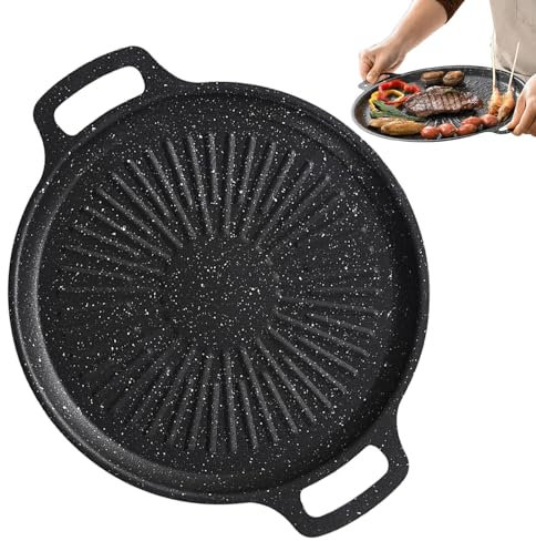 Grillpfanne Rund BBQ Grillplatte Grillpfanne Induktion Multifunktional Bratpfanne Antihaft Gusspfanne Für Gasgrill Steakpfannen Bratpfanne Grillpfanne Gusseisen Für Herd, Grill, Ofen & Lagerfeuer
