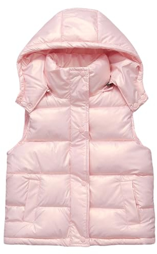 Happy Cherry Gilet pour Enfants avec Capuche Filles Doudoune d'extérieur d'hiver sans Manches Matelassé Chaud Veste Coupe-vent 13-14 Ans