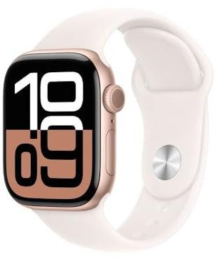 Apple Watch Series 10 (42 mm GPS) Montre connectée avec Boîtier en Aluminium Or Rose et Bracelet Sport Rose Tendre (M/L). Suivi de l’activité Physique, app ECG, écran Retina Toujours activé