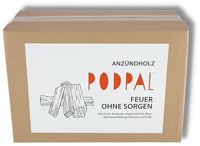 PODPAL - Leña natural de virutas de abeto seco | aprox. 5 kg | leña y leña para chimenea | Ideal como encendedor de fuego, encendedor de barbacoa y horno. Madera de encendido y leña para chimenea y