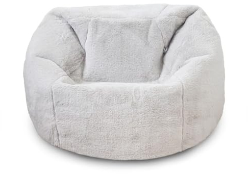 rucomfy Beanbags Faux Fur Kids Slouchbag Bean Bag Chair - Luxurious Children's Beanbag Seat for Bedroom Playroom - Comfortable Bean Sack Chair with Filling Included (Grey, Beanbag Only)