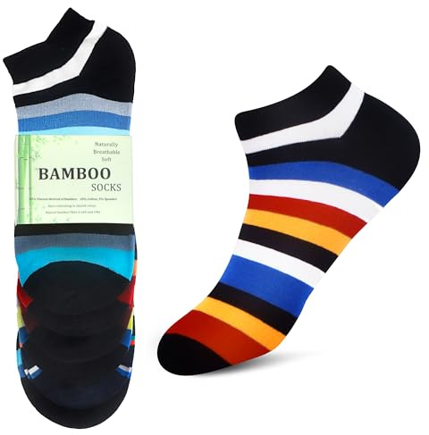 WeciBor Calzini da sneakers in bambù, traspiranti contro i piedi del sudore, super morbidi, da uomo e da donna, 6 paia, Blu/Rosso/Nero/Multicolore A Righe-6B, 43-46