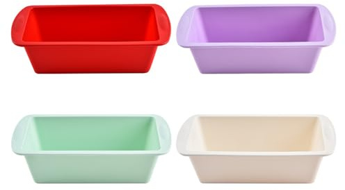 Qtuie 4 moldes de silicona para hornear pequeños, 20 x 9,5 x 5,5 cm, molde para tartas, molde rectangular para tartas, molde para pan tostado, moldes de silicona Airfryer para hornear accesorios