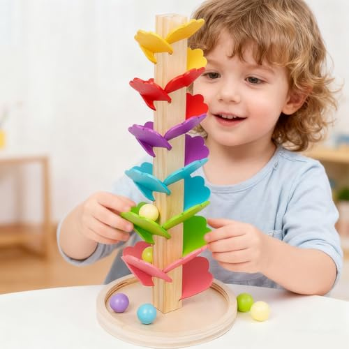 Arc-en-ciel - Circuit à billes pour enfants - Jouet éducatif Montessori en bois - Jouet éducatif pour filles et garçons