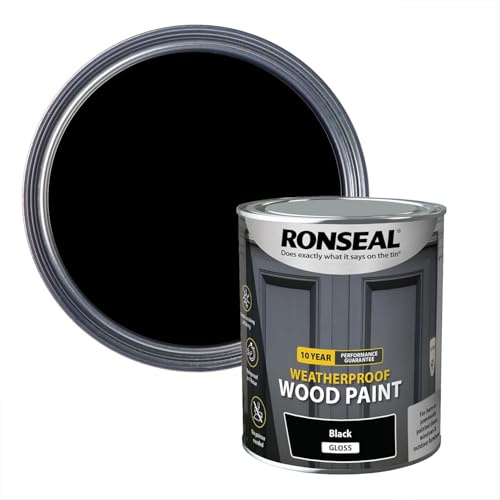 Exterior Wood Paint – 10 Year Weatherproof Protection, Black Gloss, 2-in-1 Primer and Paint, 750ml, Long-Lasting Durable Finish for Doors, Windows and Outdoor Wood