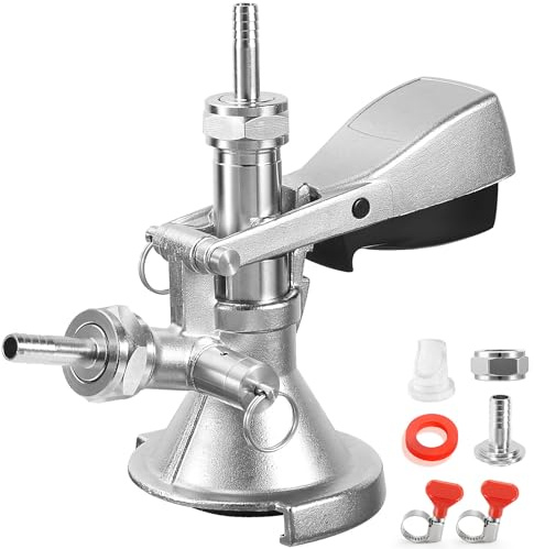 A System Keg Coupler 304 Stainless Steel Probe Body, European Sankey Keg Coupler A Type Beer Coupler with a Pressure Relief Valve for Home Brewing Draft Beer Tap Dispenser Fit 5/16 Beer Line Gas Line