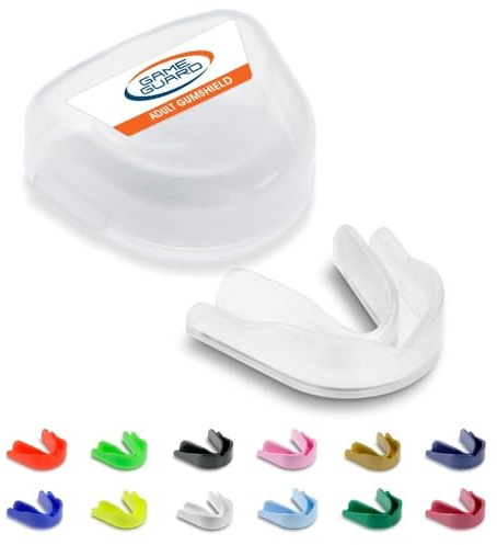 GAME GUARD protector bucal para hervir y morder/protector de encías - protector bucal moldeable/protectores de encías - Mayor/Adulto - Aprobado por CE, deportes escolares, rugby (Transparente)