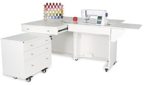 Kangaroo & Joey K8811 Sewing Cabinet – Dual Rail Electric Lift, Adjustable Sewing Table with Storage for Quilting & Crafting, Teak Finish