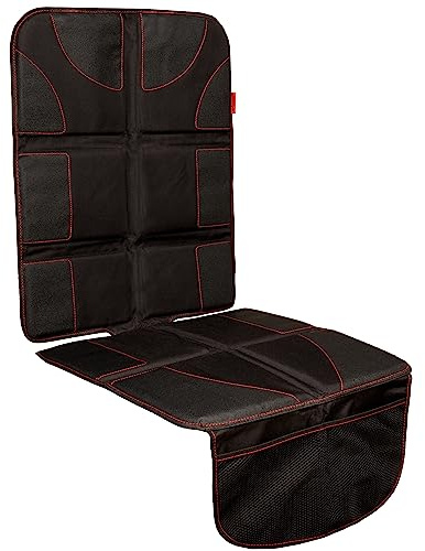 Lusso Gear Car Seat Protector - Waterproof Seat Covers for Infant & Cars - Non-Slip 8-Layer Protector - Rear Shield with Mesh Pockets - Black with Red Stitching, Universal Fit