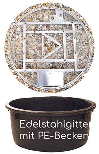 Köhko Stainless Steel Cover Grid Set with PE Basin Diameter 88 cm (150 Litres) for Water Feature Fountain
