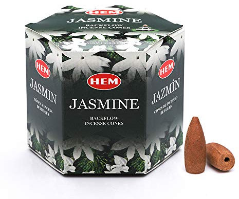 HEM Jasmin Backflow braune Räucherkegel | langanhaltendes Aroma für Positivität & reine Luft | Holzpulver | Aromatherapie für Stressabbau, Luftreiniger & Reinigung | Geschenkset - 40 Stück Kegel