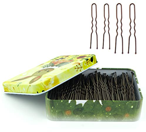 200pcs U Shaped Hair Pins Brown with Cute Case, Hairpins for Buns, Premium Bobby Pins for Kids, Girls and Women, Great for All Hair Types(2.4 & 2 Inch) (Brown)