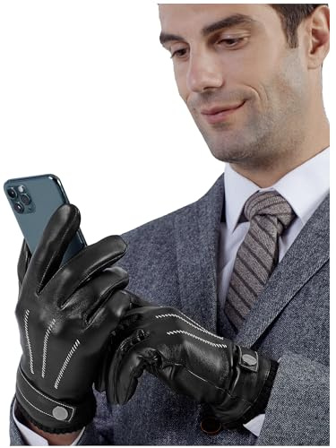 GSG SINCE 1998 Gants en Cuir pour Homme en Peau de Mouton | Gants d’Hiver à Écran Tactile avec Doublure en Laine