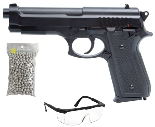 2EAGLE Pack de Pistola de Airsoft PT92 con Muelle/Material: plástico de Alta Resistencia y Culata metálica/Potencia 0,5 Joule/entregado con Accesorios