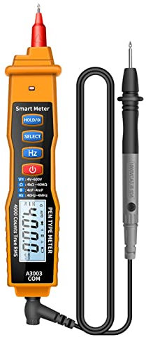 DEWIN Multimetro Digital, A3003 Multímetro Digital Tipo Bolígrafo 4000 Contadores NCV Comprobador de Voltaje AC/DC Capacitancia Amarillo