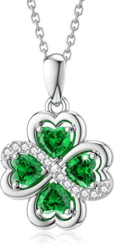 LANBEIDE Halskette mit vierblättrigem Kleeblatt, 925er Sterlingsilber, Unendlichkeits-Liebesherz, Kleeblatt-Halskette mit Smaragd-Zirkonia für Damen ST. Patricks Day