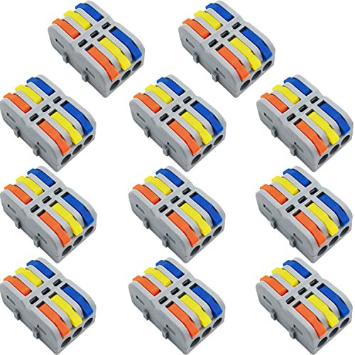 Anschlussblöcke, CESFONJER SPL-3M Mini Schnellanschlussklemmen, Kompakt Steckklemmen mit multi-coloured Betätigungshebel, frei kombiniert Werden Elektrische Anschlussblöcke (11 Stück)