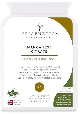 Manganese Citrate | 5mg Highly Absorbable Manganese Citrate | 60 Vegan Friendly Capsules UK Made | 1 Capsule Daily (2 Month Supply)